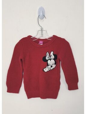 Disney Junior Minnie Mouse Girls Red Knit Pullover Sweater Patch Size 3T